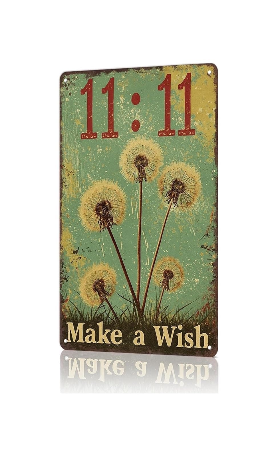 ZDVHOMCB Vintage Dandelion Wishing 11 11 Metal Sign Make A Wish Inspirational Wall-Art For Living Room Bedroom Entryway 8 X 12 inch