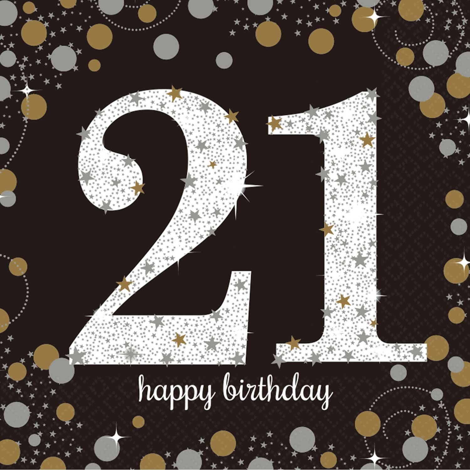 Amscan Black/Gold 9900564 - Sparkling Celebration 21St Birthday Luncheon Napkins - 16 Pack