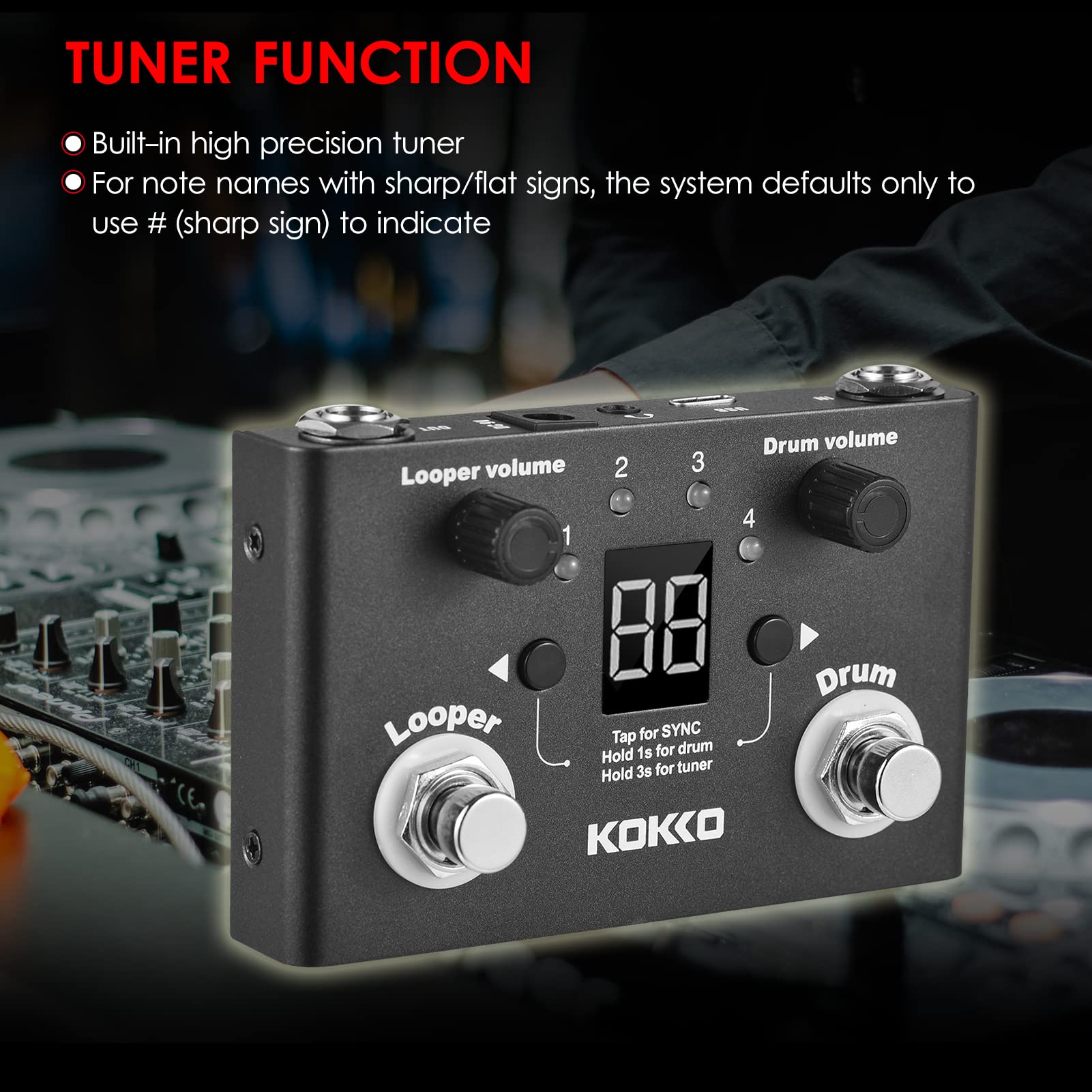 Multifonctionnel Drum & Looper Effet Pedal Tuner BT Page-Turner Phrase Loop Recording Drum Machine Effect Compact Pedal Instrument de musique portable Pédale d'effet Tuner numérique,Pédale d