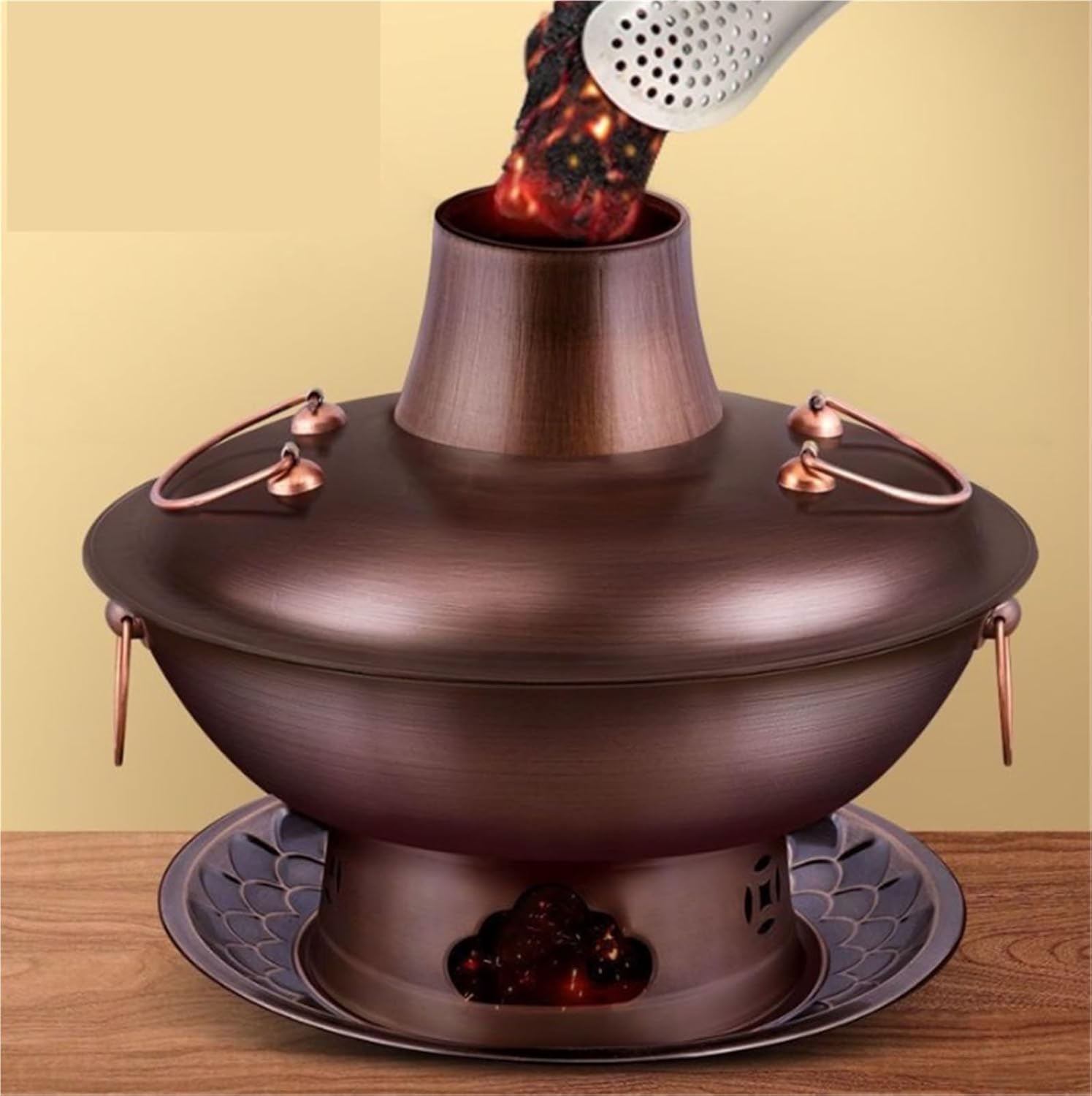 プレミアム銅鍋、耐熱ハンドル付き、ホームパーティー用の40cm