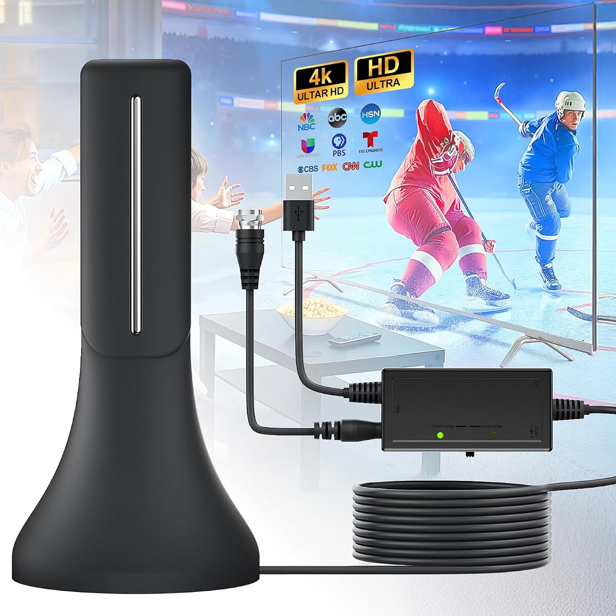 2026 Digital TV Antenna Indoor for Local Channels Long Range | TV Antenna for Smart TV and All Older TV's,Supports 4K 1080P HD VHF UHF with Amplifier Signal Booster and 13ft Cable