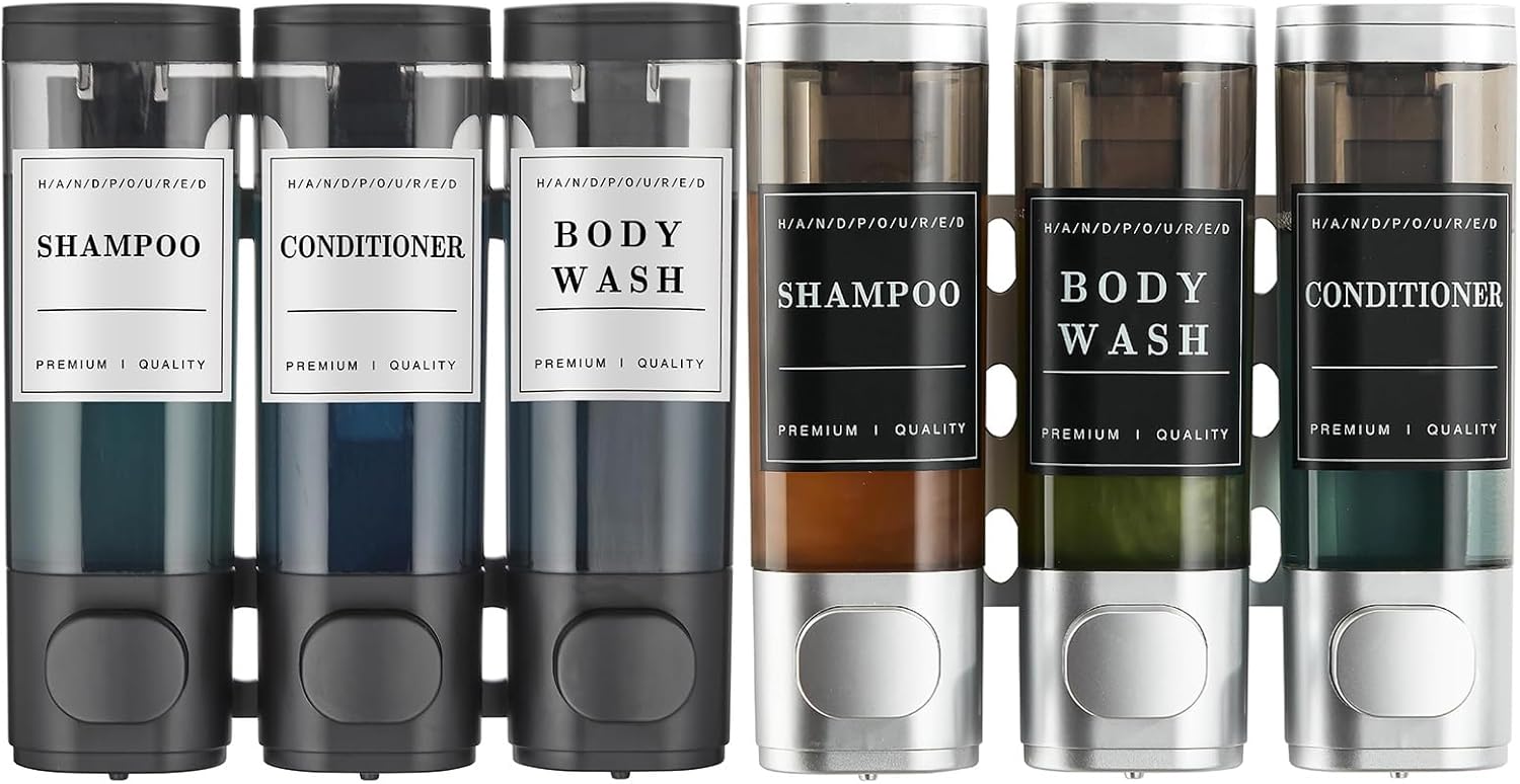 Shampoo and Conditioner Dispenser Black and Shampoo and Conditioner Dispenser Silver