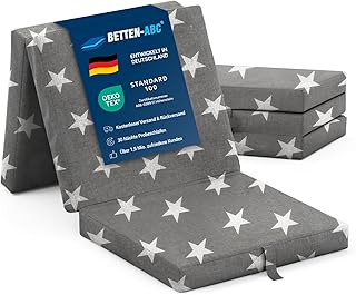Betten-ABC - Faltmatratze Sterne (3-TLG.) - ideale für Gäste - Klappmatratze für Reisen, Camping & Kinder zum Spielen - Oeko-TEX-Zertifiziert - Bezug aus Baumwolle & Polyester - leicht verstaubar