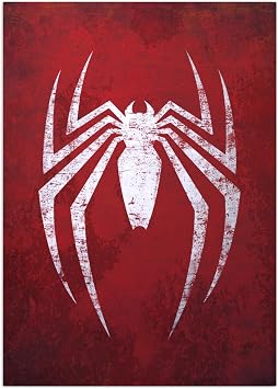 Displate Metal Poster Marvel Iconic Insomniac Spider-Man Emblem Wall Art L | Wall-safe magnetic mounting, no drilling or tools. Easy to mount, artwork, wall decor home living room, bedrooms, offices.