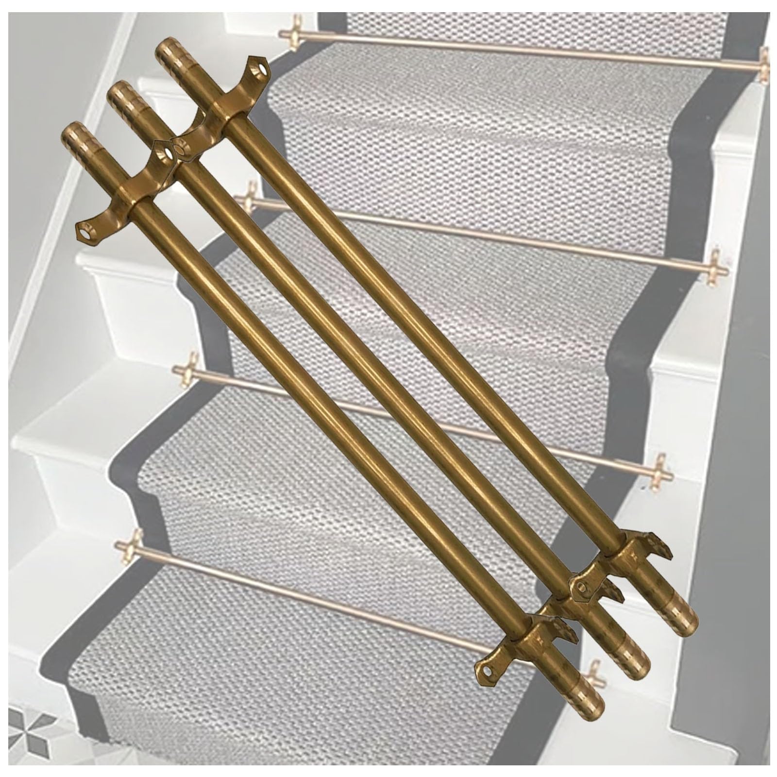 asdchZen Brass Stair Carpet Runner Rod Set Polished Tubular Bracket For Staircases, 97Cm -Ideal For Securely Fixing Carpet Runners,IPWE04776-Brass-15pcs-102cm(40in)