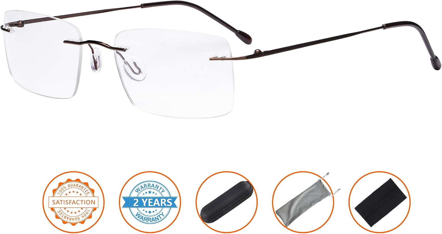 CessBlu Rimless Reading Glasses Lightweight Readers for Men (Brown) +1.0 - Image 3