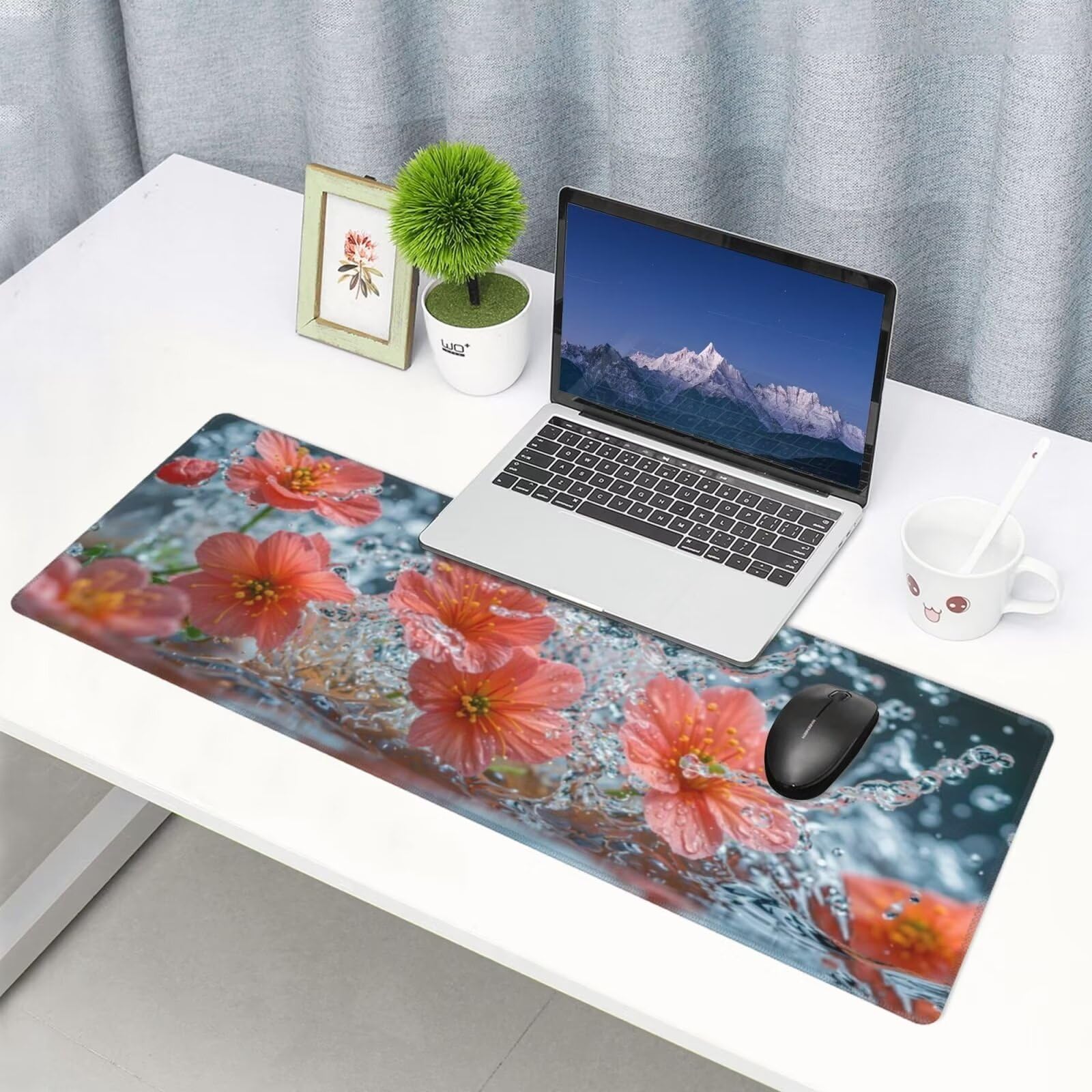 Tappetino Mouse, Tappetino Mouse Gaming Grande XXL 1500x800x3mm Tappetino Scrivania Mouse Pad, Base in Gomma Antiscivolo, Bordi Cuciti,Lavabile, Mousepad per Ufficio e Gaming (Fiori rosa) R-330