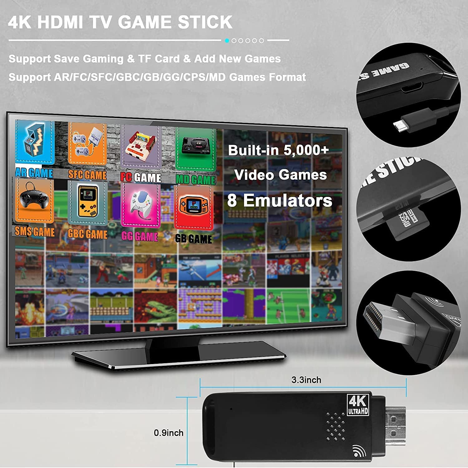 Consola De Juegos Retro Inalámbrica con Salida 4K: Controlador Dual Super Gamepad Joystick Incorporado 5,000 Juegos HD, Niños