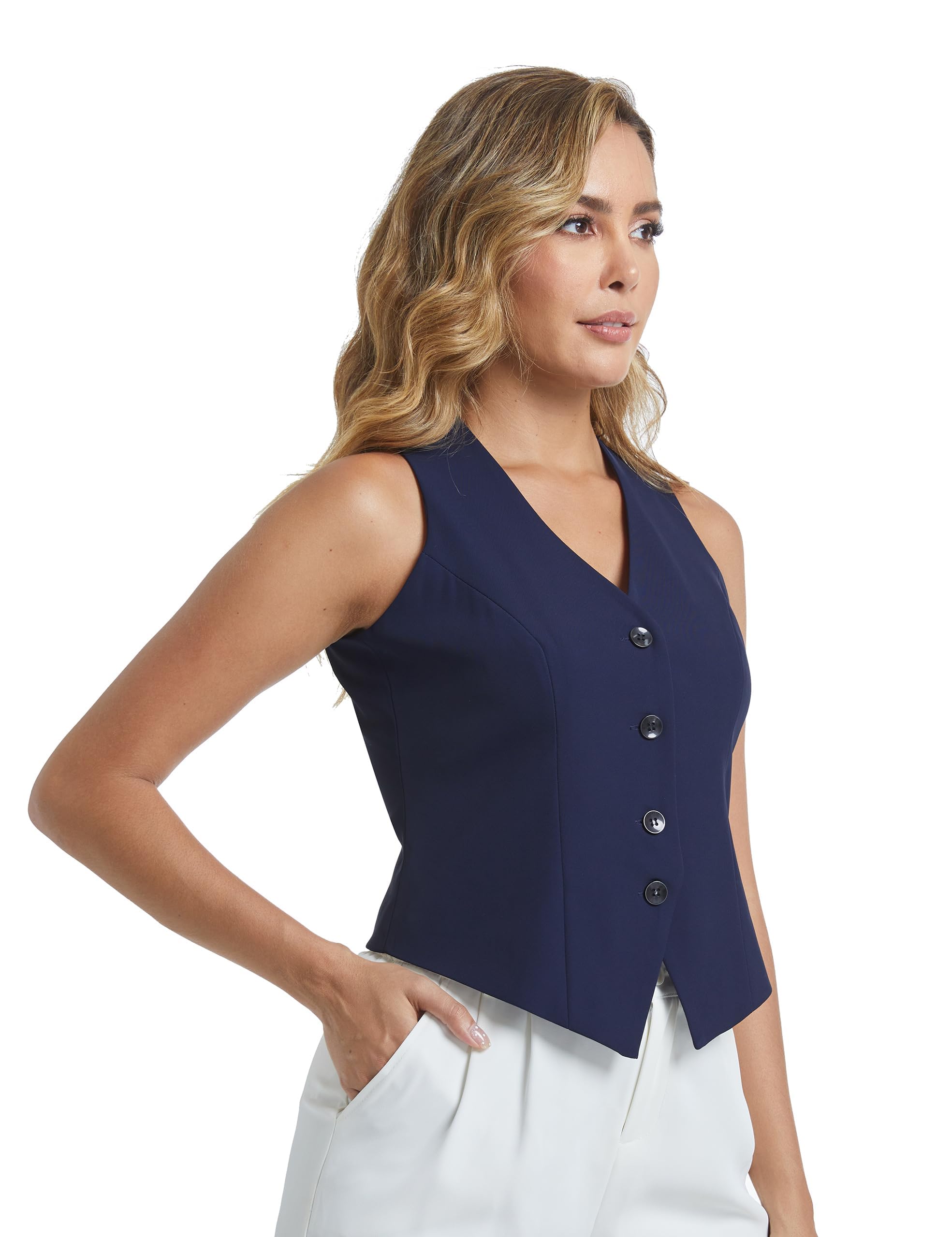 Weste Damen Ärmellos V-Ausschnitt Einreihig Business Casual Elegante Slim Fit