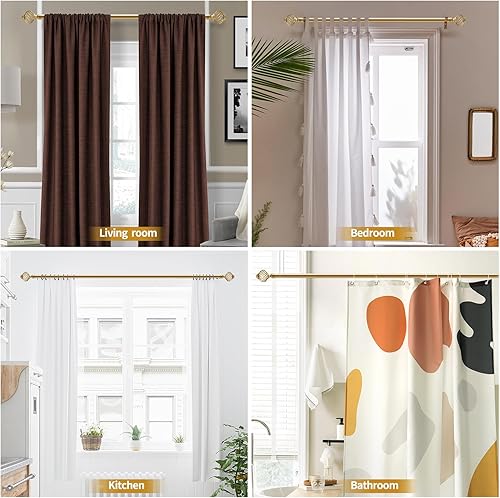 Miniatura 7 de Niviy Barras de cortina para ventanas de 32 a 122 pulgadas, juego de barras de cortina doradas con 3 soportes, barras de cortina decorativas largas