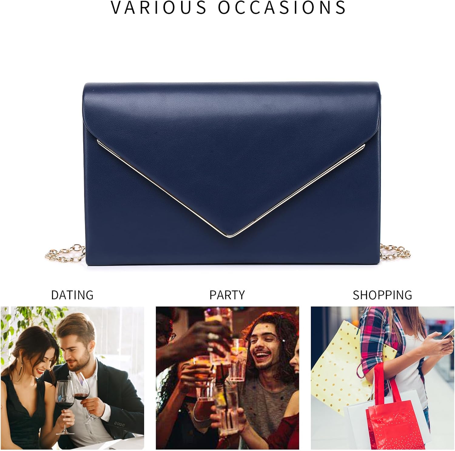 Labair Chic Vegan Leather Clutch Bag Envelope Clutch Purses for Women Evening Wedding Formal Party Handbag. - Image 7