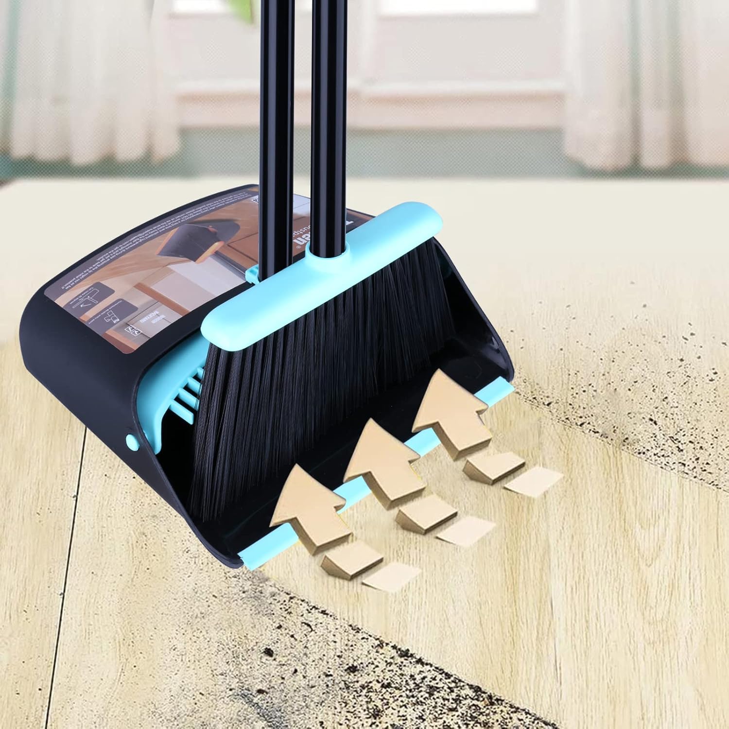 Broom and Dustpan Set for Home,Dust pan with Broom,Standing Dustpan and Broom with Long Handle for Indoor Lobby Office Kitchen Sweeping : Health & Household