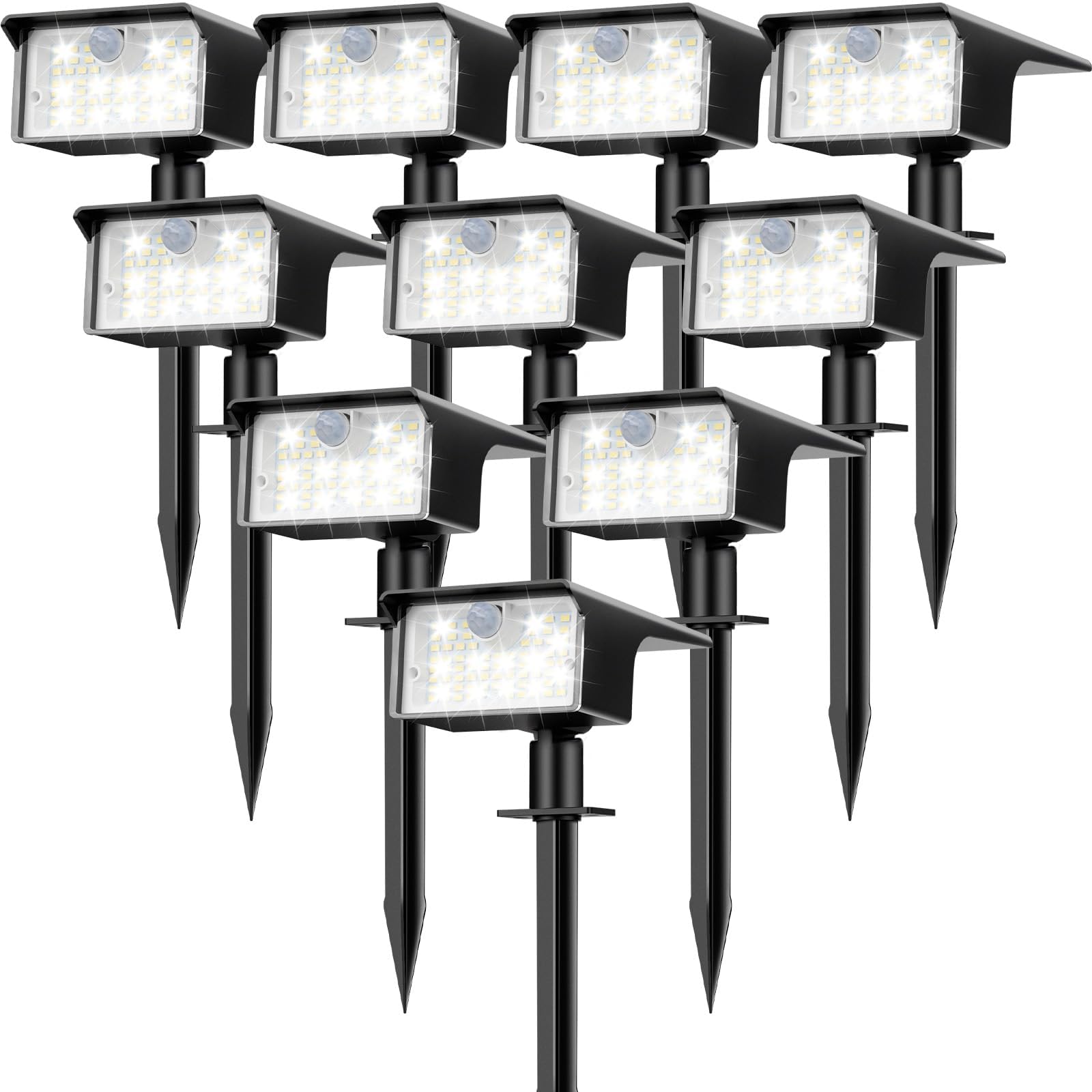nipify Solar Spot Lights Outdoor Motion Sensor, [10 Pack/62 LED] 3 Modes Solar Spotlights Outdoor Waterproof IP65, 2-in-1 Solar Landscape Lighting