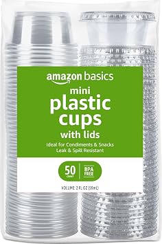 46% off: Amazon Basics Disposable Plastic To-Go Cups and Lids, Mini, 2oz, 50 Count, BPA Free, for …