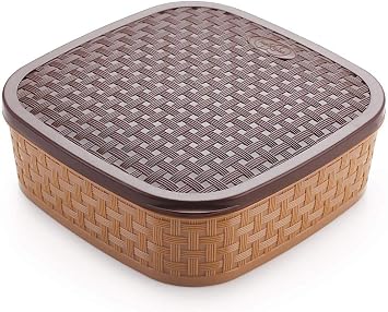 Radhna Indian Traditional Indian Woven Style Square Masala Rangoli Box Dabba 7 Sections 700 ml Assorted Color Multicolor Spice Box