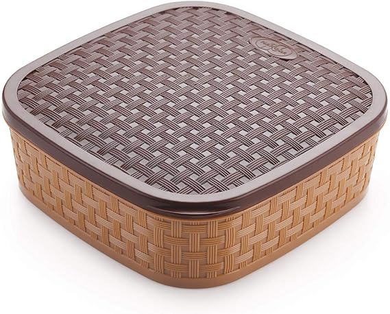 Radhna Indian Traditional Indian Woven Style Square Masala Rangoli Box Dabba 7 Sections 700 ml Assorted Color Multicolor Spice Box