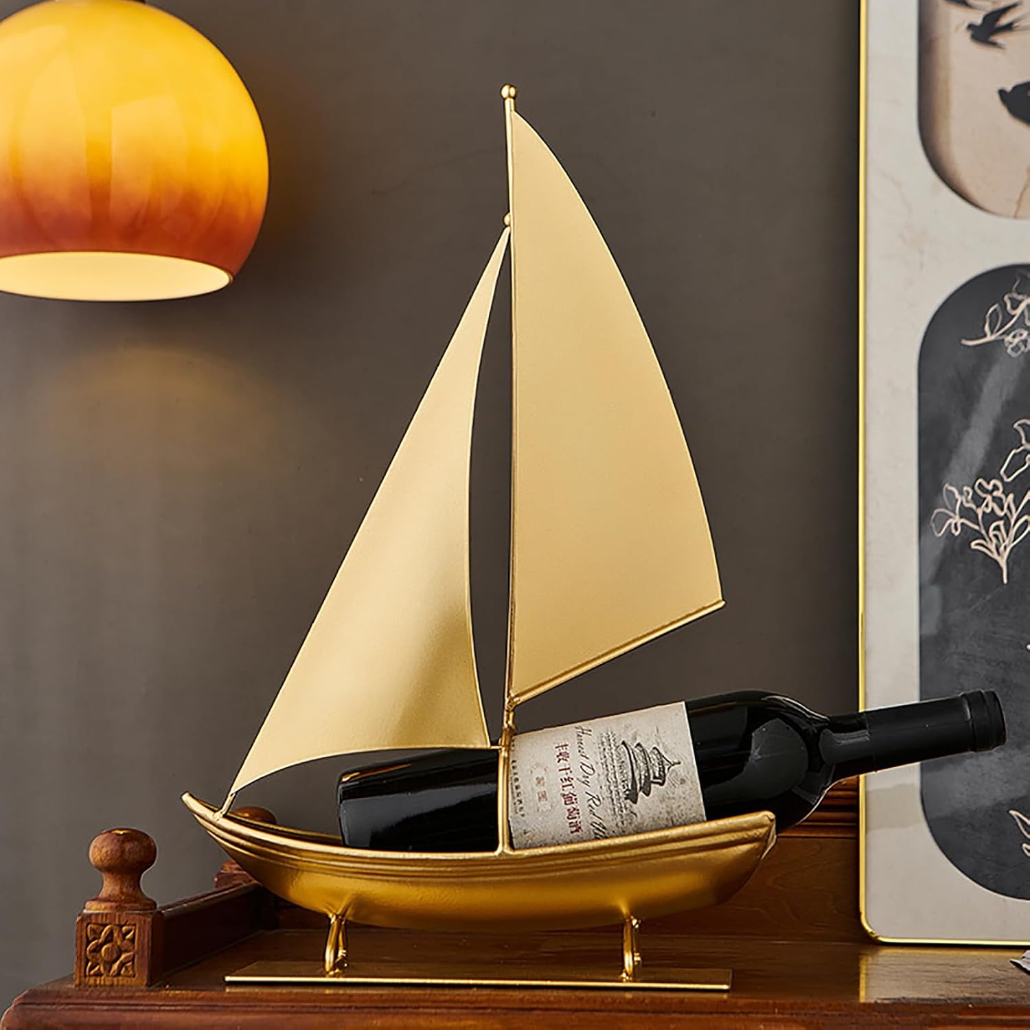 Wine Bottle Rack, Gold Metal Wine Display Stand, Single Bottle Display Stand Suitable for Countertops, Bars, or Dining Tables