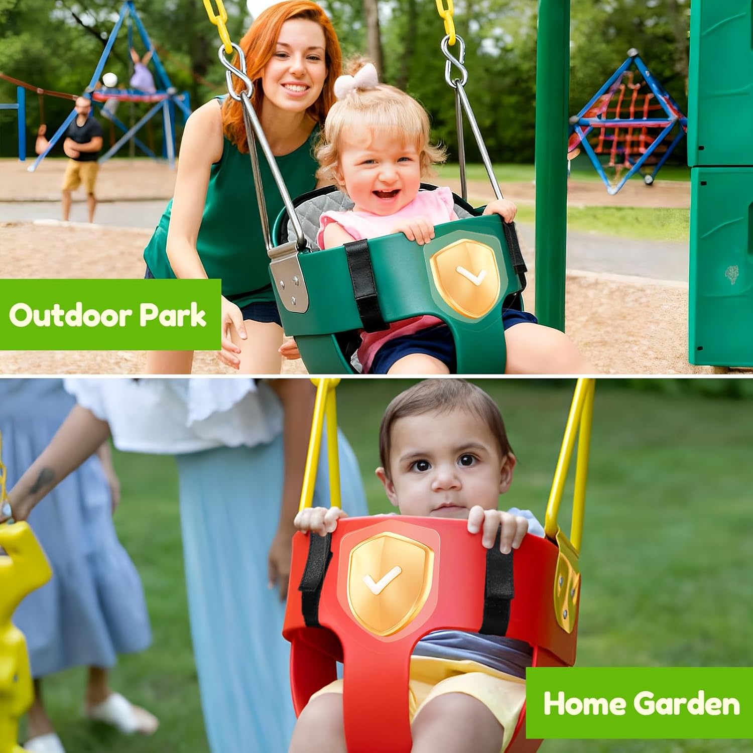 Adjustable Toddler Swing Cushion - One-Hand Install, Non-Slip, Waterproof Bottom, Absorbent Front, Adjustable Size, Washable Pad Compatible with Bucket Swing (Outdoor Park and Garden Use)