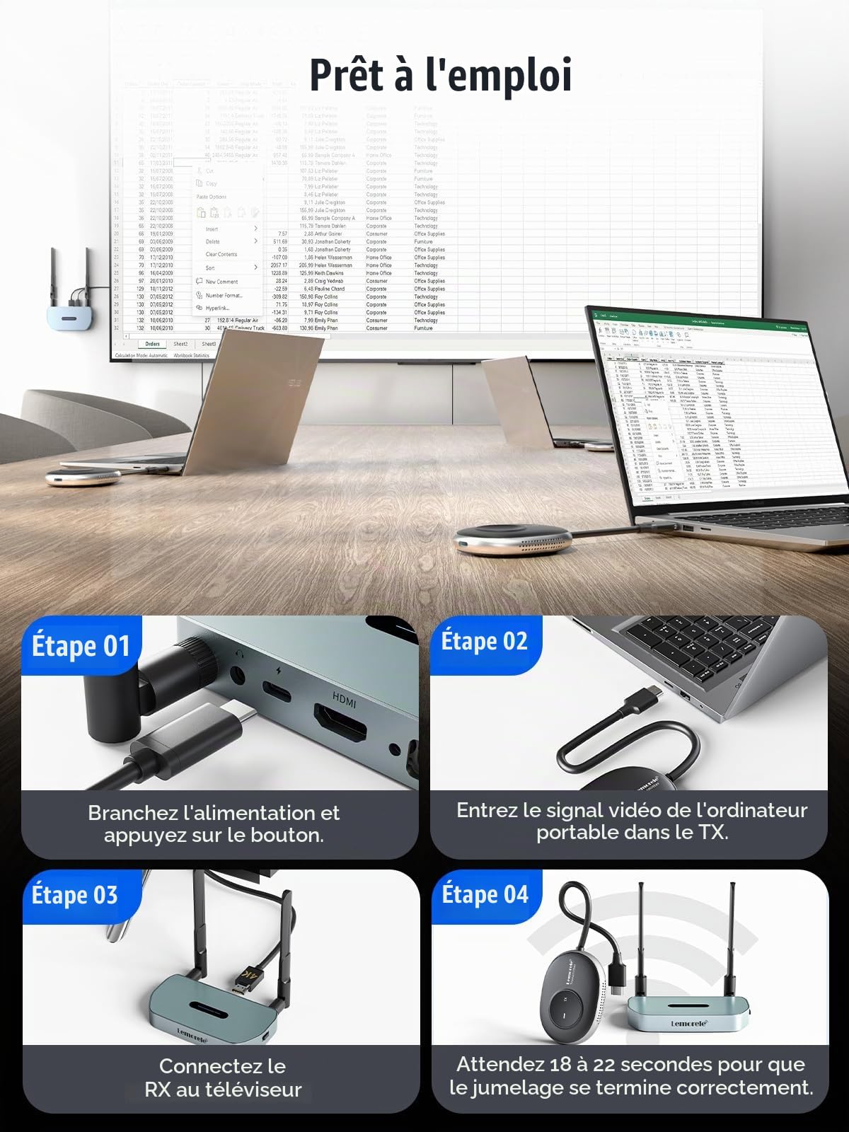 Émetteur Récepteur HDMI sans Fil Professionnel 8 Émetteurs vers 1 Récepteur, Lemorele 2.4G/5G 1080P HDMI sans Fil, Plug & Play pour Streaming Vidéo/Audio Depuis PC/Box TV vers HDTV/Moniteur