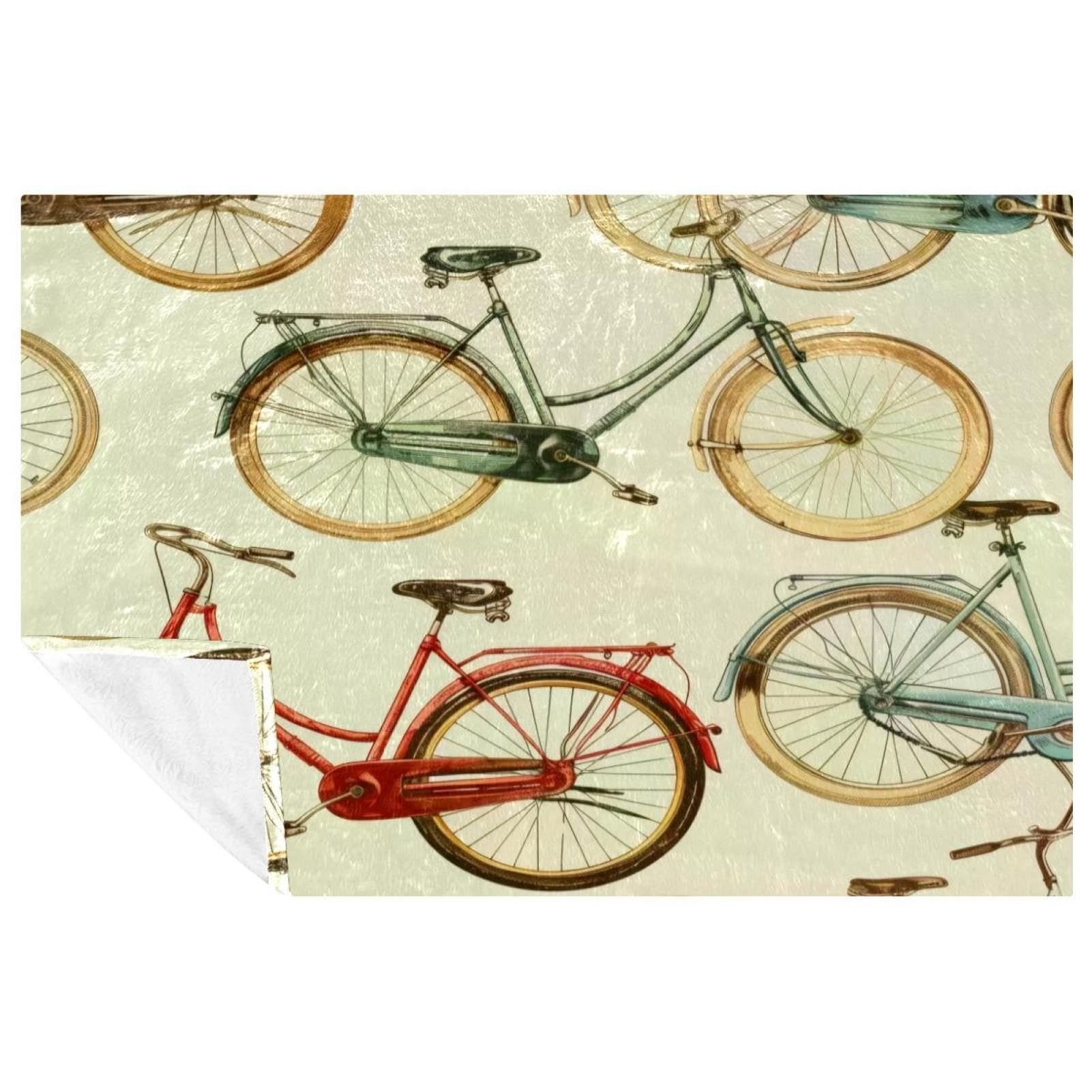 Couverture vintage imprimée vélo en textile premium doux 150x100cm