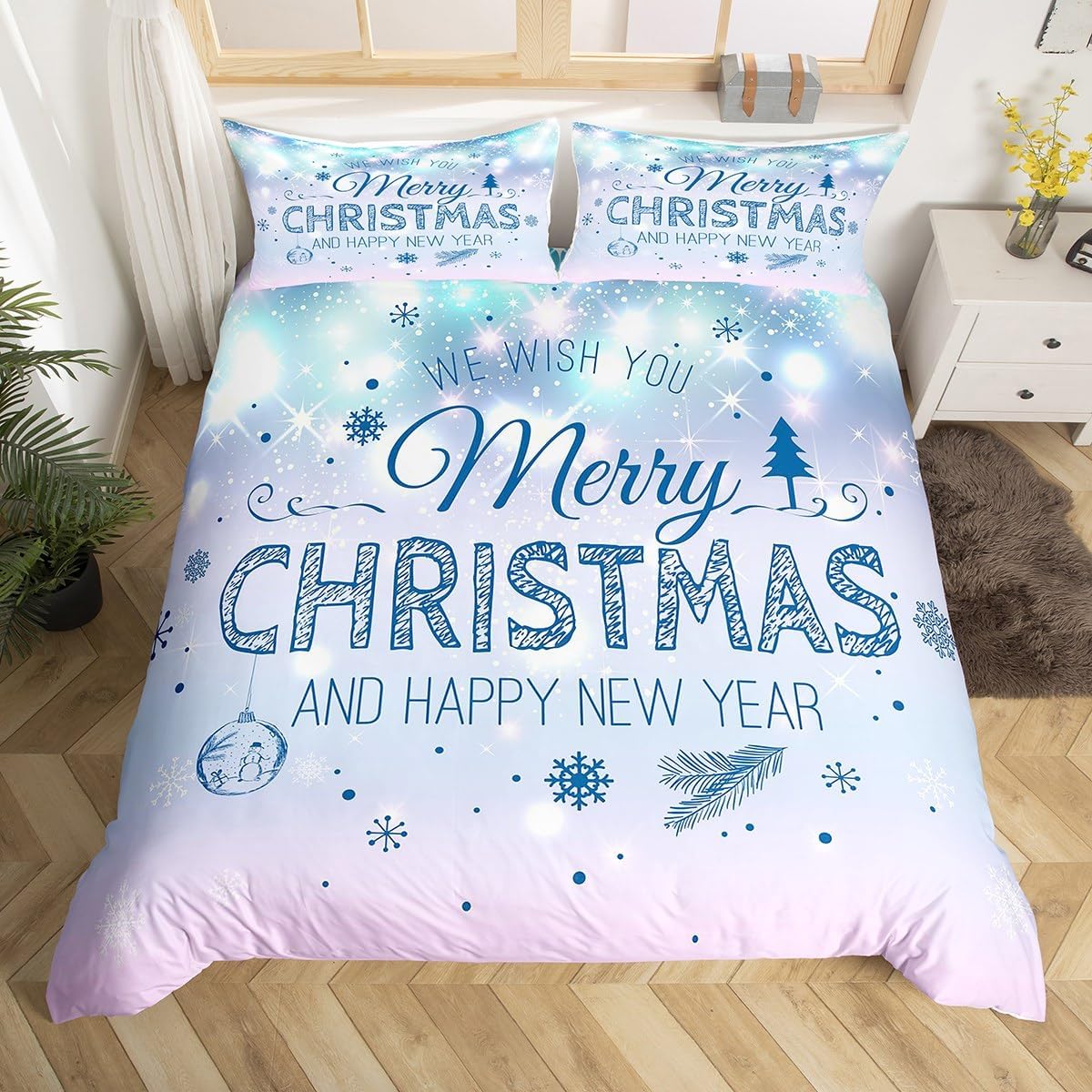 Cartoon Santa Claus Duvet Cover,Red Truck Xmas Tree Comforter Cover,Watercolor Fruits Leaves Soft Bedspread Bedroom Decor,Rustic Farmhouse Style Quilt Cover King Size Christmas Decor,No Comforter