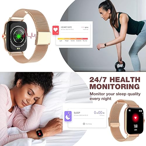 Miniatura 4 de Reloj inteligente para mujer, rastreador de actividad física con frecuencia cardíaca, presión arterial, monitor de sueño, pantalla táctil HD de 1.69