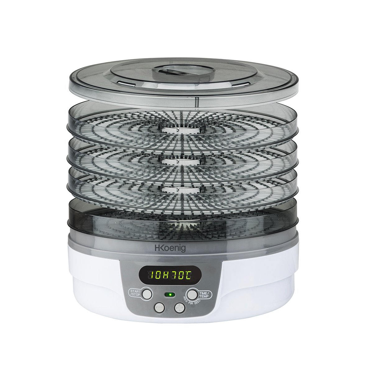 H.Koenig DSY700 Deshidratador Eléctrico de Alimentos, 5 Bandejas Transparentes Extraíbles, Temperatura Ajustable 40-70°C, Temporizador 24hr, Secado de Alimentos