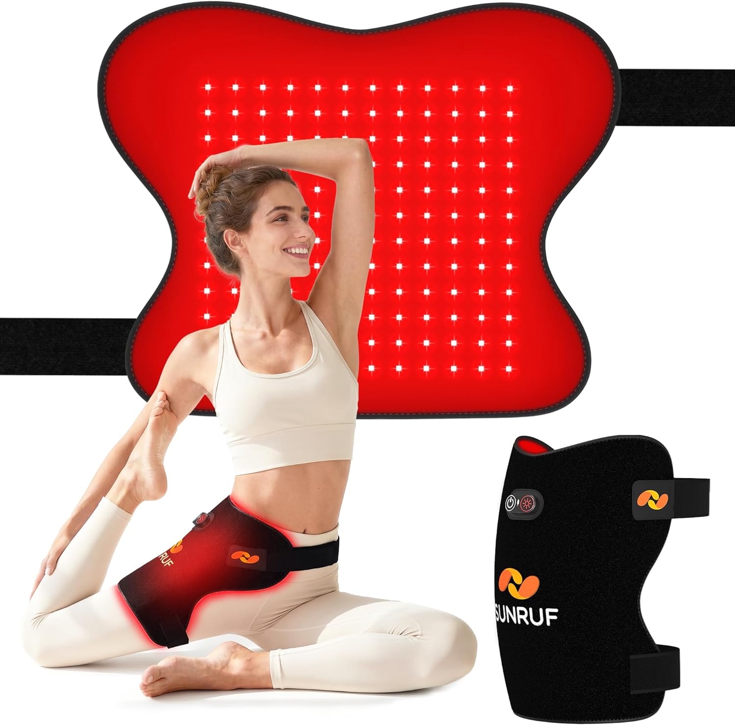 Red Light Therapy for Body, Foldable Therapy Pads for Hip Back Waist Shoulder Knee Joint, Infrared Light Pad for Men Women Birthday Christmas Gifts with Extension Straps (Black)