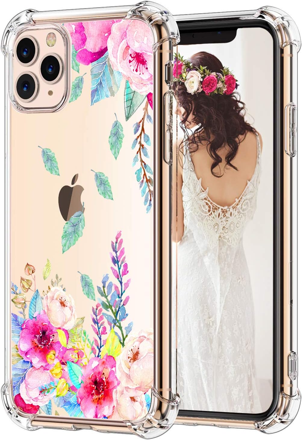 hepix Floral Case Compatible with iPhone 11 Pro Max 6.5 inch, Colorful Watercolor Flowers Design Case for Women, Slim Flexible Soft TPU Stylish Raised Lips Anti-Scratch Shockproof Protective Case