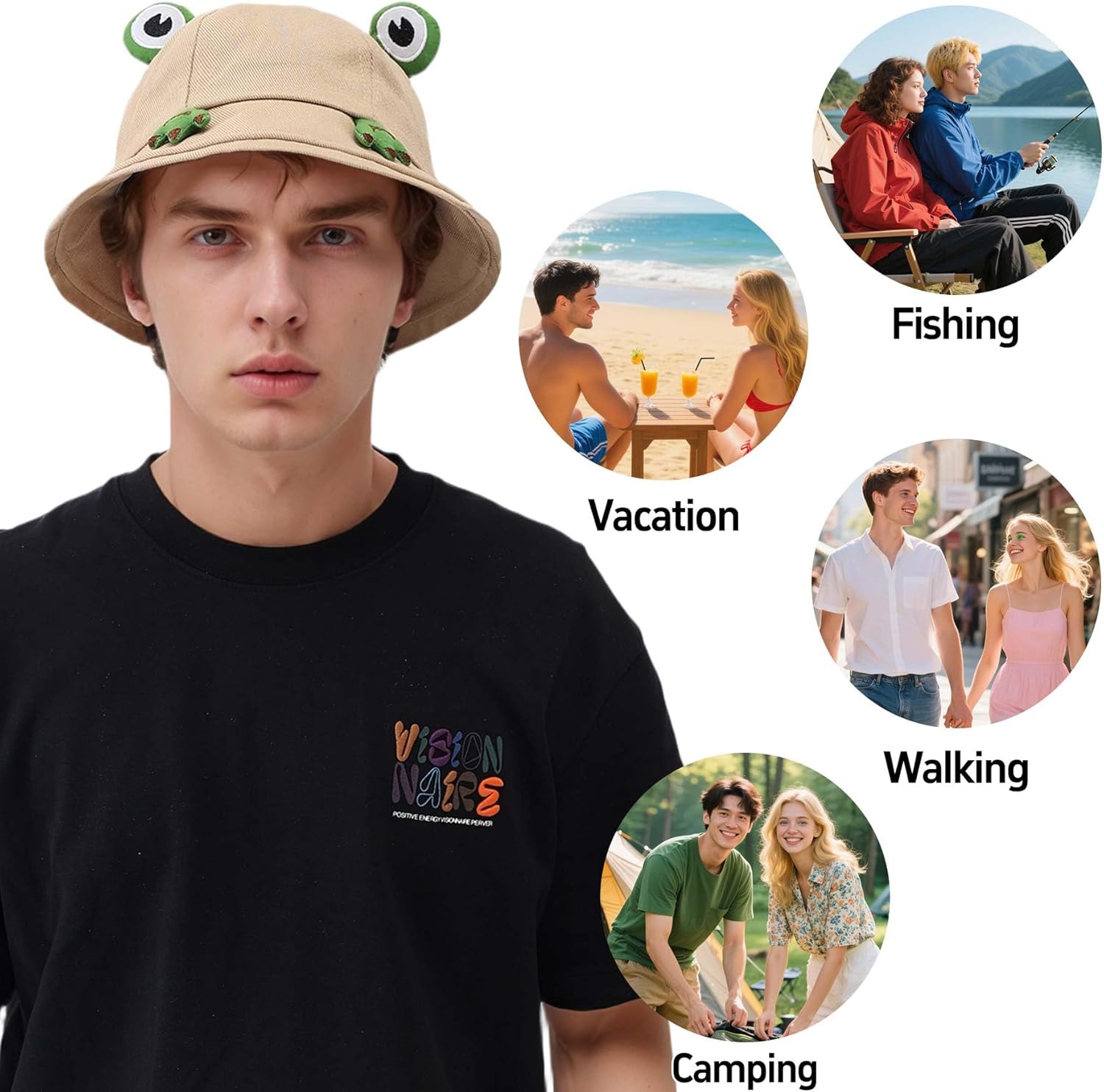 Funny Frog Hats Bucket Hat for Women Men Beach Sun UV Protection Adjustable Summer Packable Cotton Gifts Silly Decor - Image 2