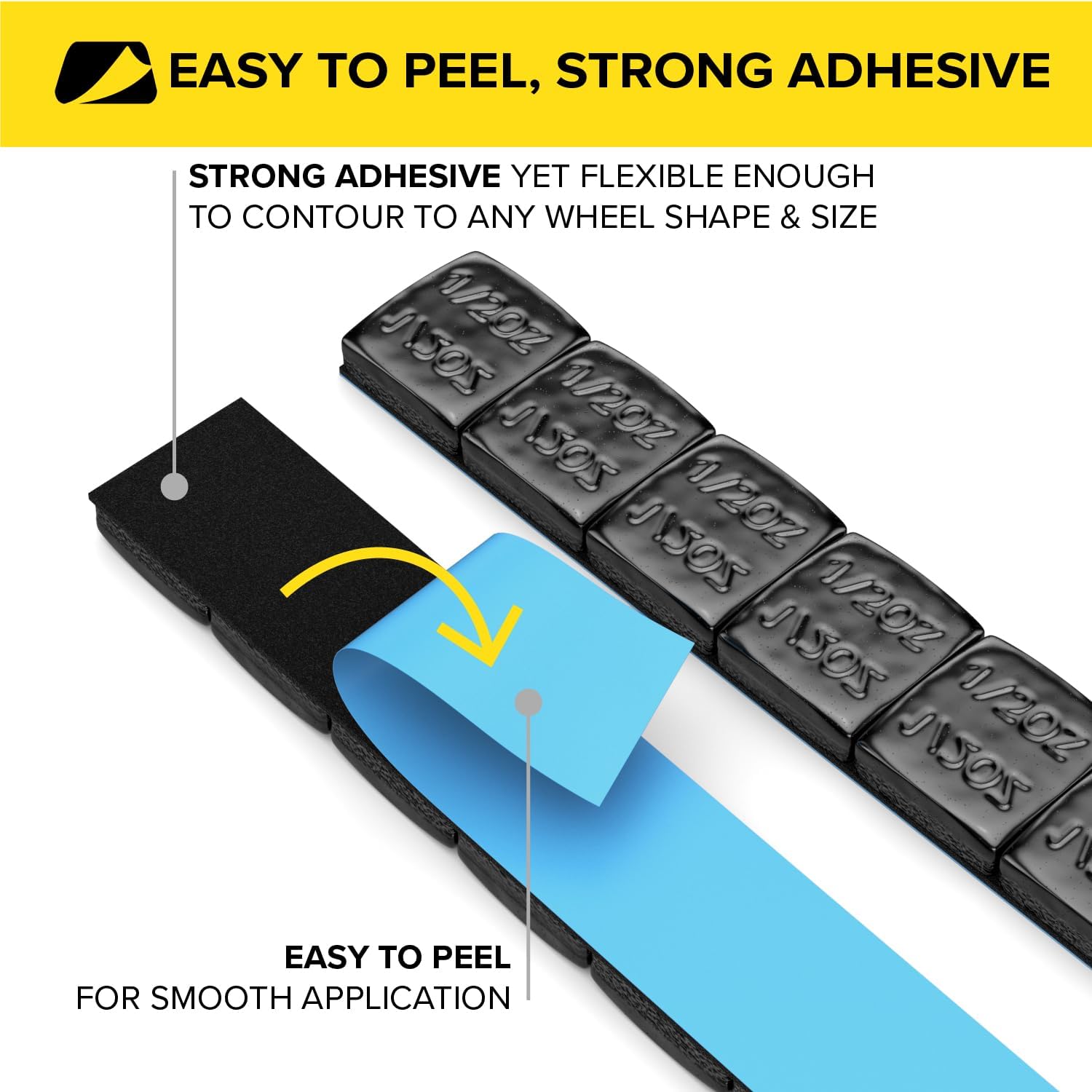 StanceMagic - 0.5oz 1/2oz - Black Adhesive Stick On Wheel Weights, Easy Peel, Low Profile, Zinc Plated Steel Balancing Weights for Cars Bikes ATV UTV, 12 lb box (192oz), Contains 384 Pieces