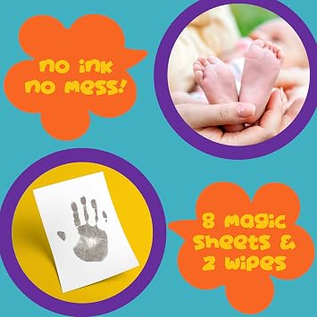 Little Moments Inkless Baby Hand & Footprint Kit - 3 Wipes, 10 Sheets | Inkless baby footprint kit - capture newborn prints with no mess - 3 inkless wipes & 10 ready-to-frame sheets