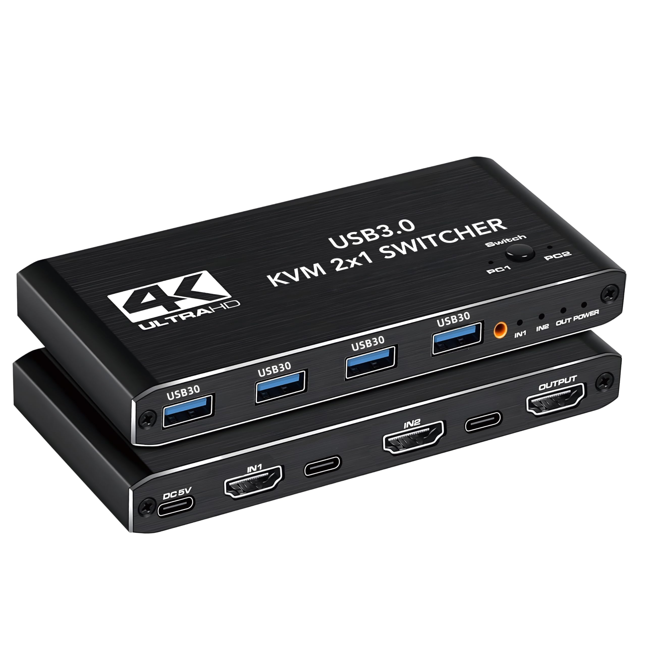 KVM Switch HDMI 4K 120 Hz – Pack Câbles & Adaptateurs Inclus – Commutateur KVM 2 PC 1 Écran USB 3.0 | Boîtier Aluminium Noir Mat Compact 12 cm | Compatible Windows/macOS / PS5 | Plug&Play 0 Latence
