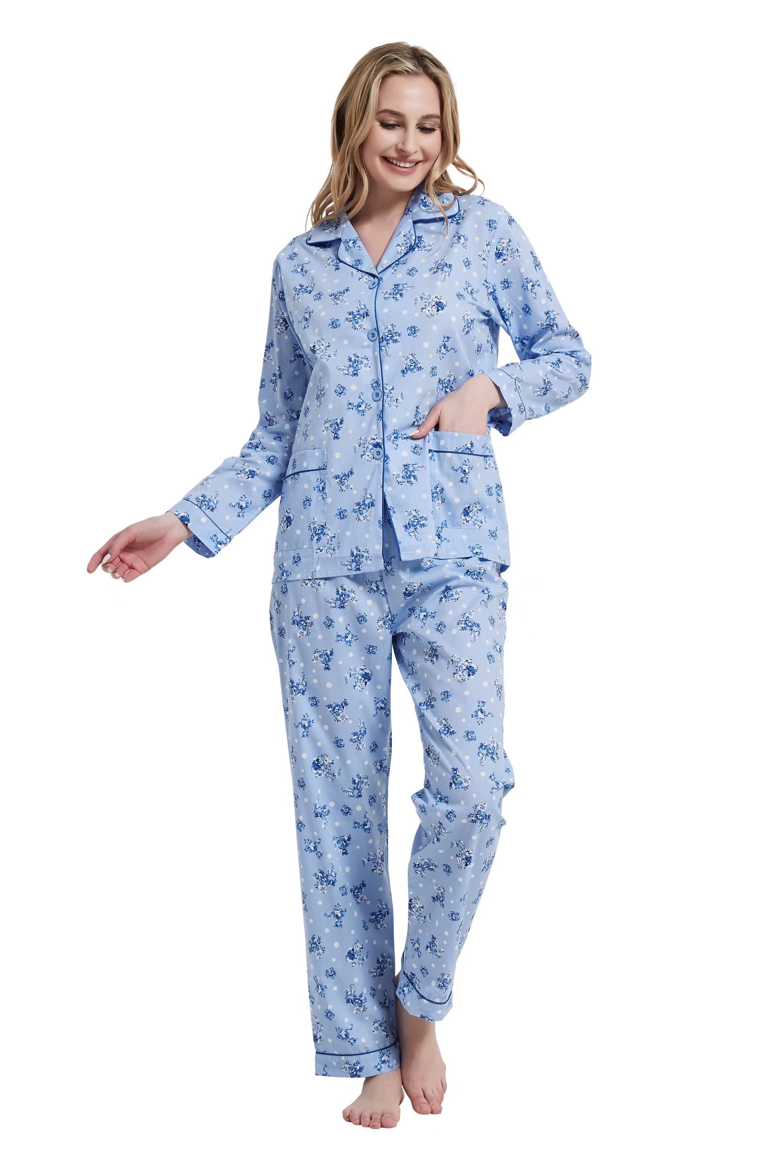 amaxer Conjunto de pijama 100 % algodón para mujer, pantalones cortos de manga corta, pantalones cortos suaves con botones, cintura elástica con cordón elástico