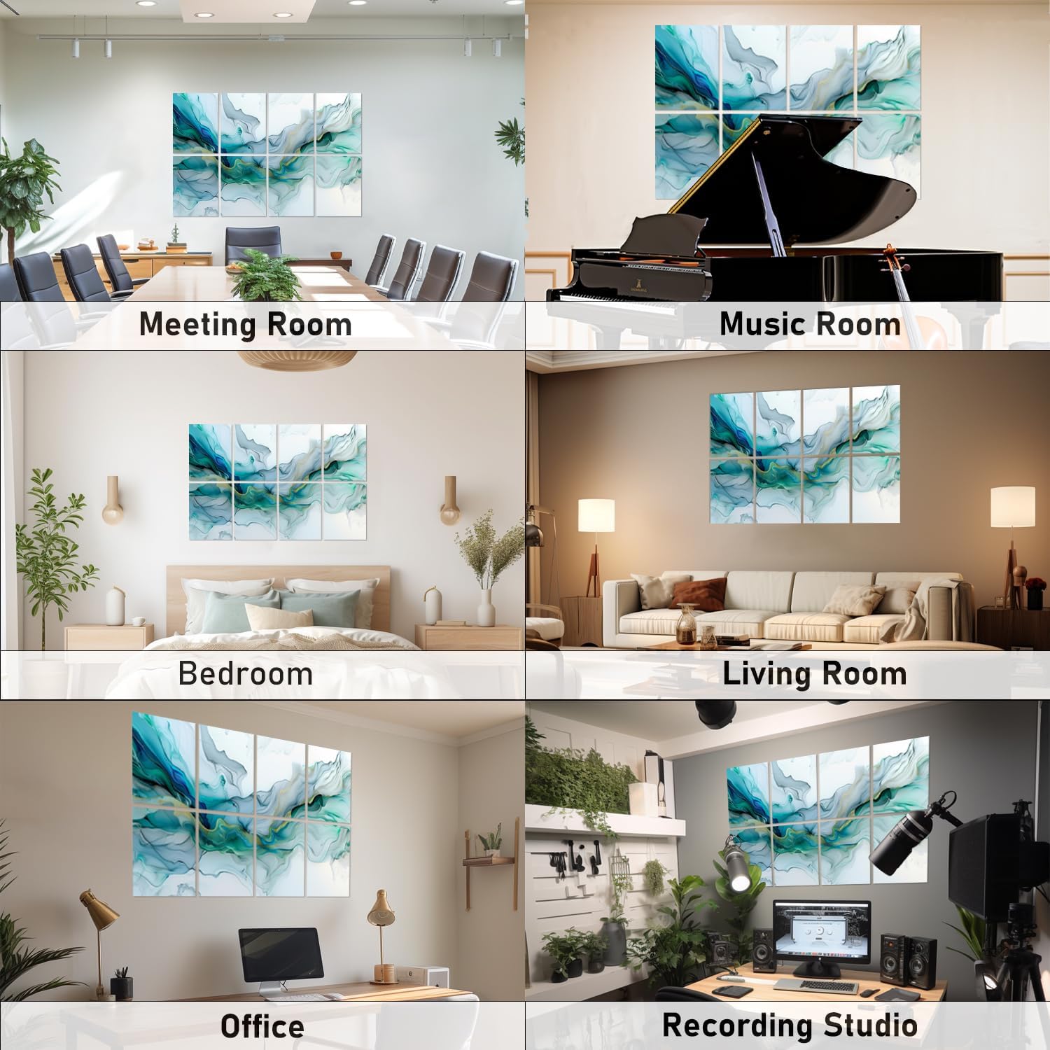 FurnoFlexArt Acoustic Panels Tiles Decorative Room Sound Proof Foam Absorbing Panels Noise Dampening Canceling Reducing Blocker for Walls (Ethereal Stream, 48 * 32 in)