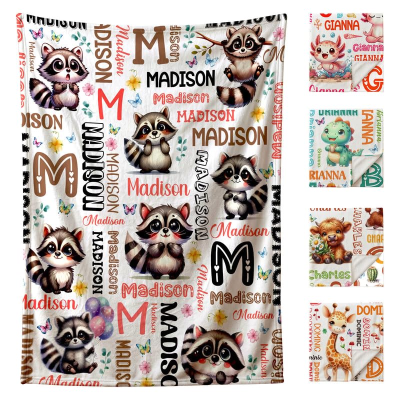 Image of Custom Raccoon Blanket for Boys Girls,Ultra Soft Personalized Gifts Baby Blanket,Customized Throw for Toddlers Newborn Stroller Crib,50 inchx60 inch