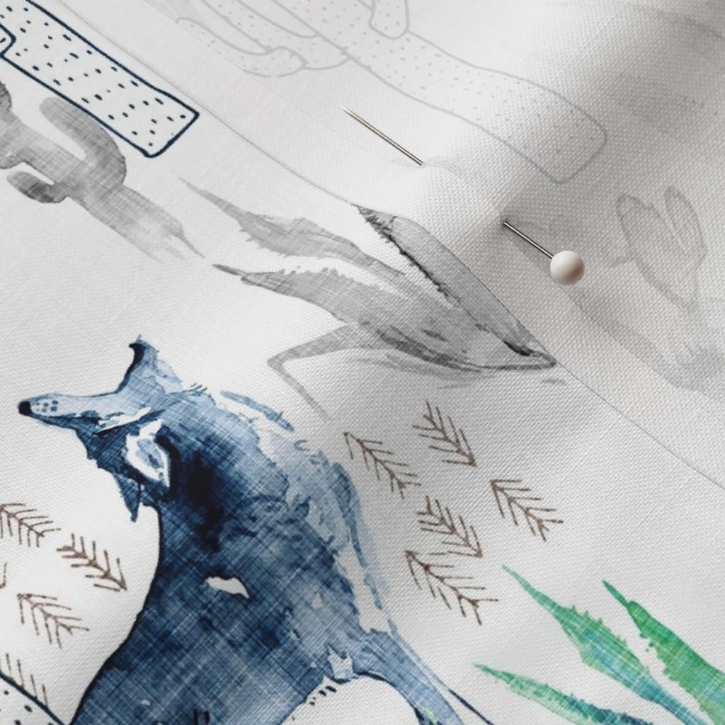 Spoonflower Fabric - Coyote Call White Wolf Cactus Desert Boy Boho American Printed on Petal Signature Cotton Fabric Fat Quarter - Sewing Quilting Apparel Crafts Decor