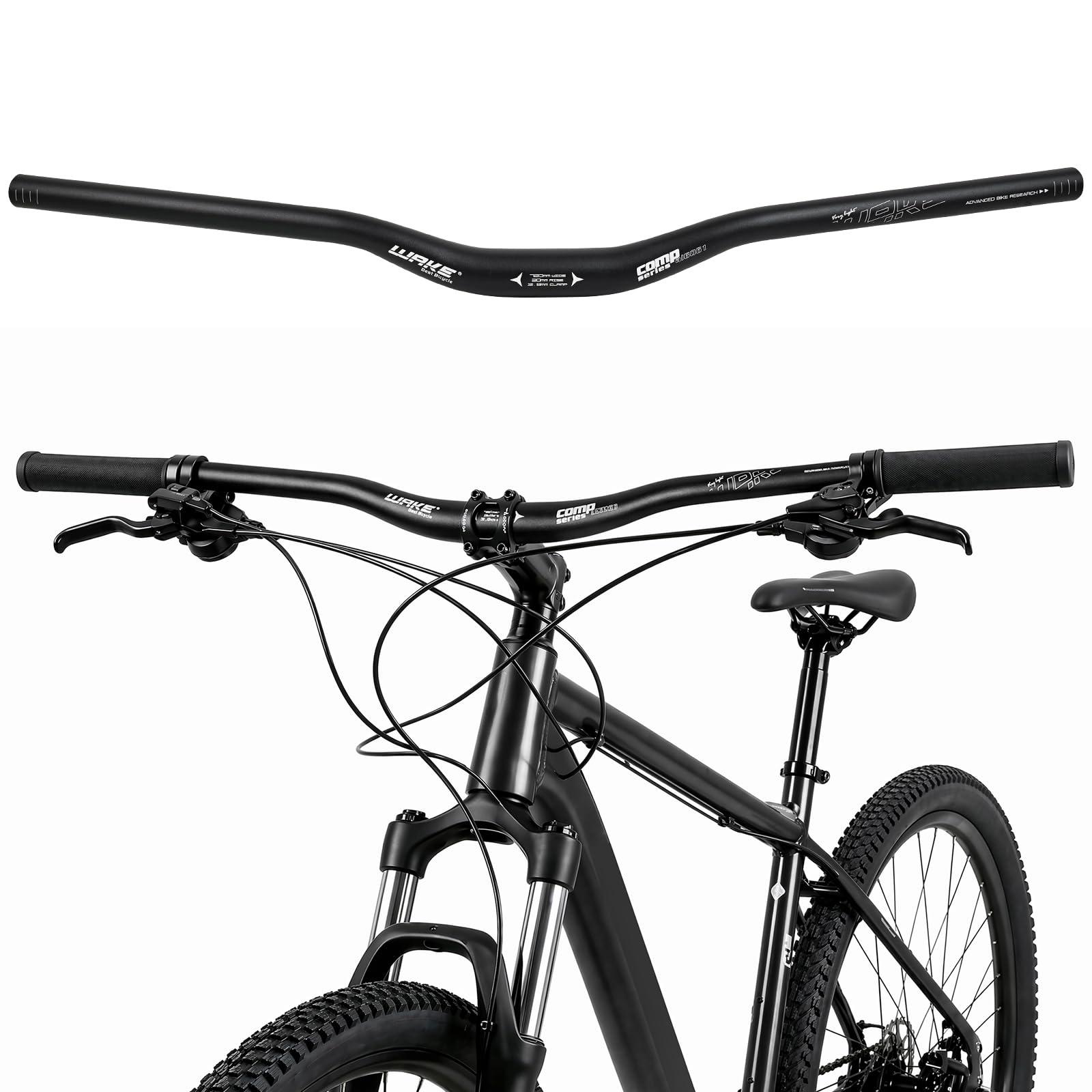 Wake Kierownica rowerowa, ze stopu aluminium, szeroka, bardzo długa, do jazdy na rowerze, wyścigów szosowych, MTB, roweru górskiego, 31,8 mm x 780 mm (czarna) | Kierownica rowerowa - bardzo długa kierownica do roweru górskiego