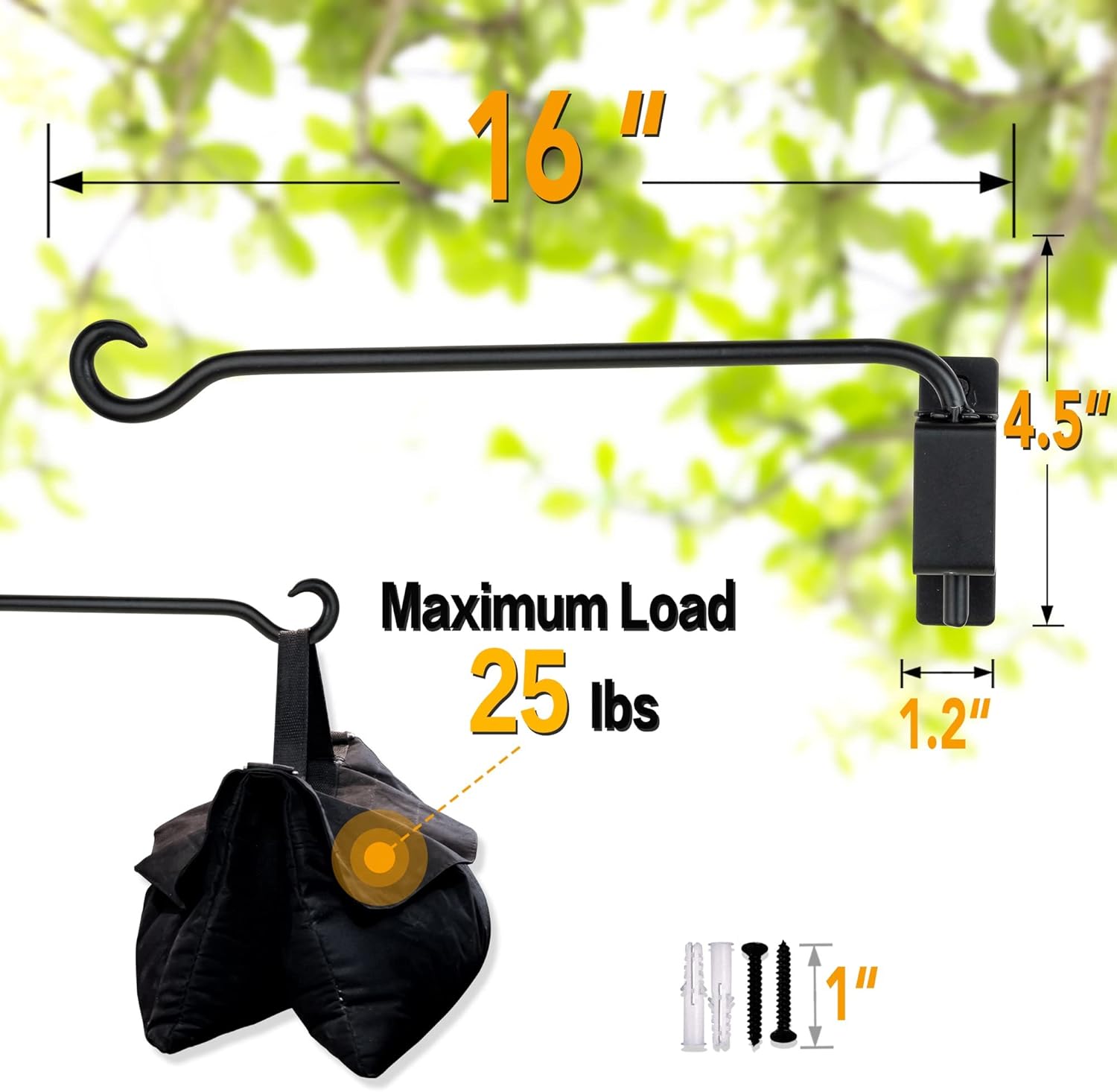 AJART Swivel Hanging Plant Bracket: Outdoor Bird Feeder Hangers for Wall Mount 16 Inch - 2 Pieces Hummingbird Feeder Hook for Flower Basket