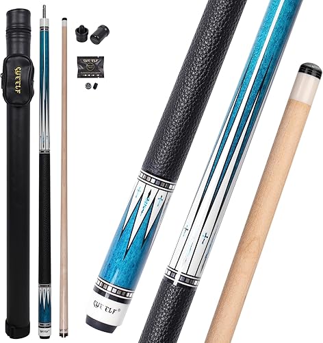 Juego de taco de piscina profesional de 2 piezas de 58" con eje de baja deflexión y punta de 12.5mm con palo de piscina con empuñadura de cuero