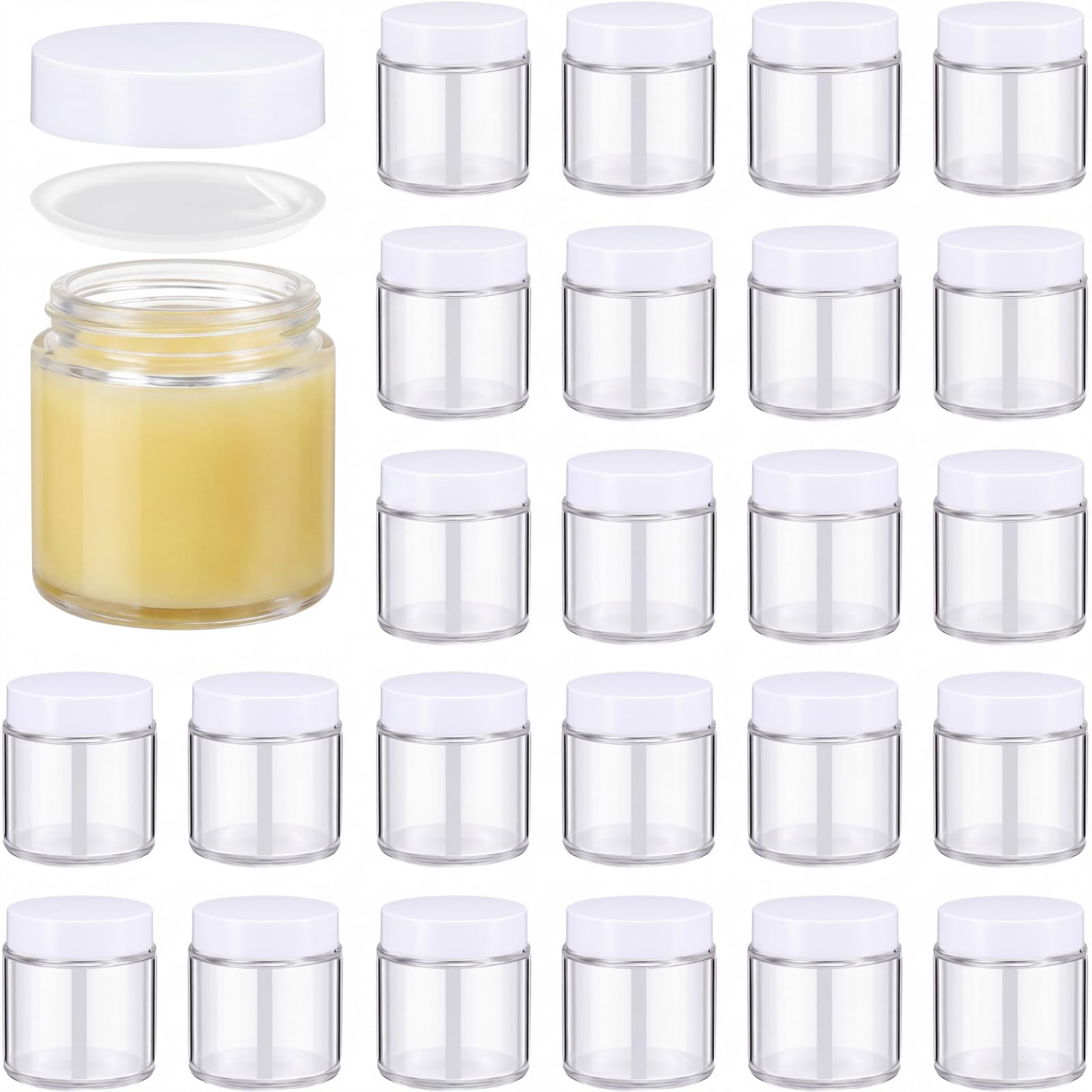 Norme 24 Pcs 4 oz Glass Jars with Lids Cosmetic Jars, White, Clear