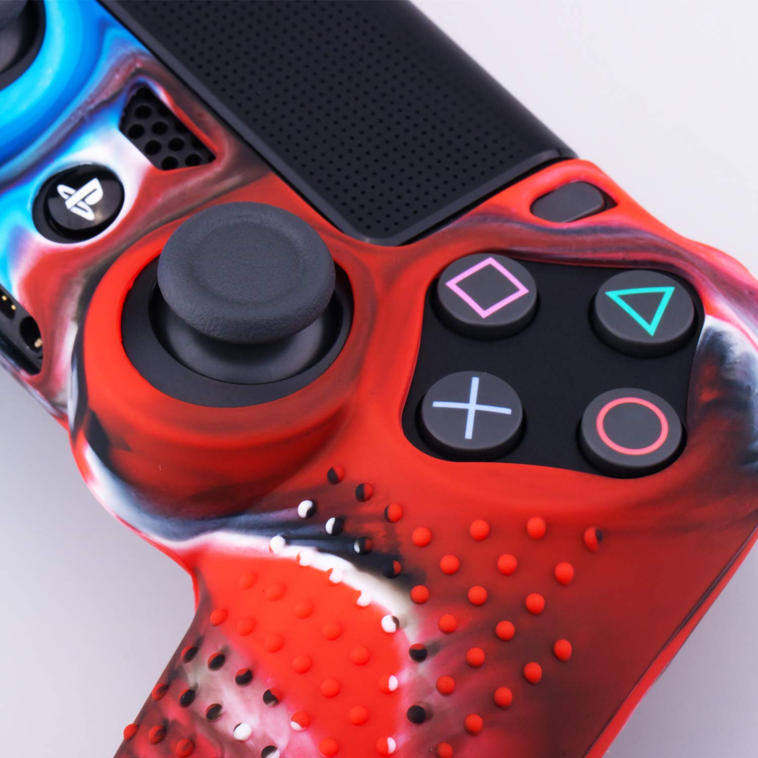 YoRHa Studded Dots Silicone Rubber Gel Customizing Cover for Sony PS4/slim/Pro Dualshock 4 Controller x 1(Camou Red&Blue) with Pro Thumb Grips x 10 - Image 4