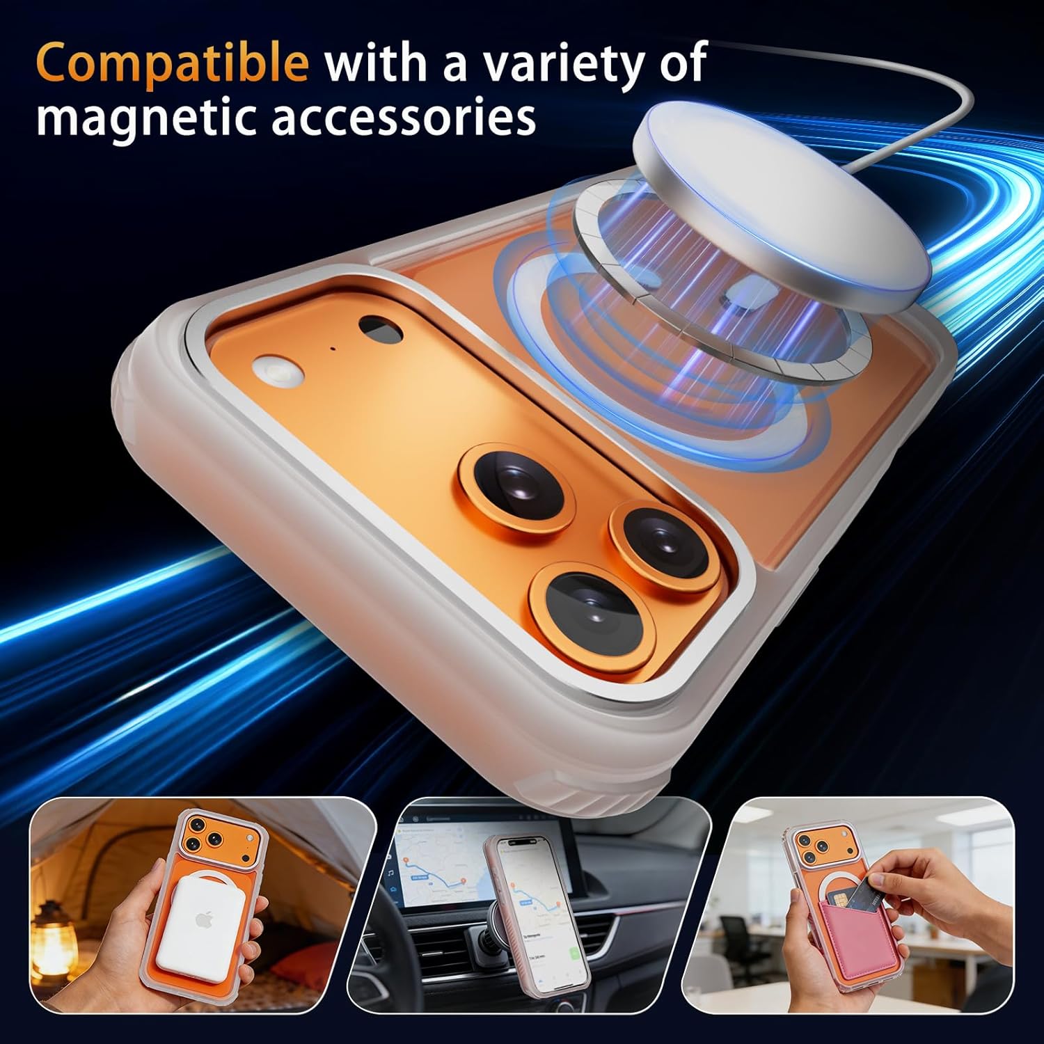 Magnetic for iPhone 17 Pro Max Case, Compatible with MagSafe, Threaded Border Non-Slip, 4 Cornered Pro Drop Protection, Alloy Camera Frame, Mil-Grade Drop Tested, Shockproof Phone Case, Clear - Image 3