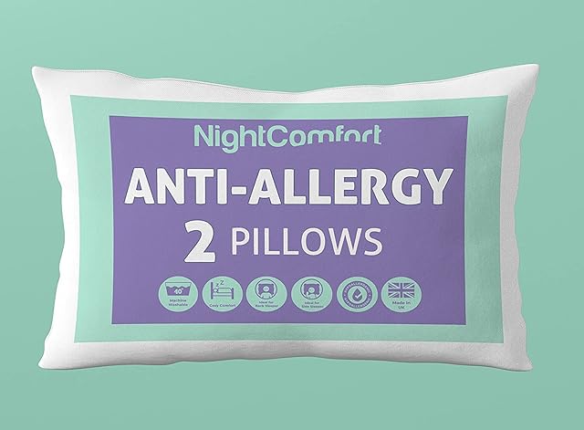 Night Comfort 2 Pack Luxury Standard Pillows Soft Support for Front Sleepers - Hypoallergenic Fluffy Microfibre with Hollowfibre Filled Bounce Back Bed Pillows