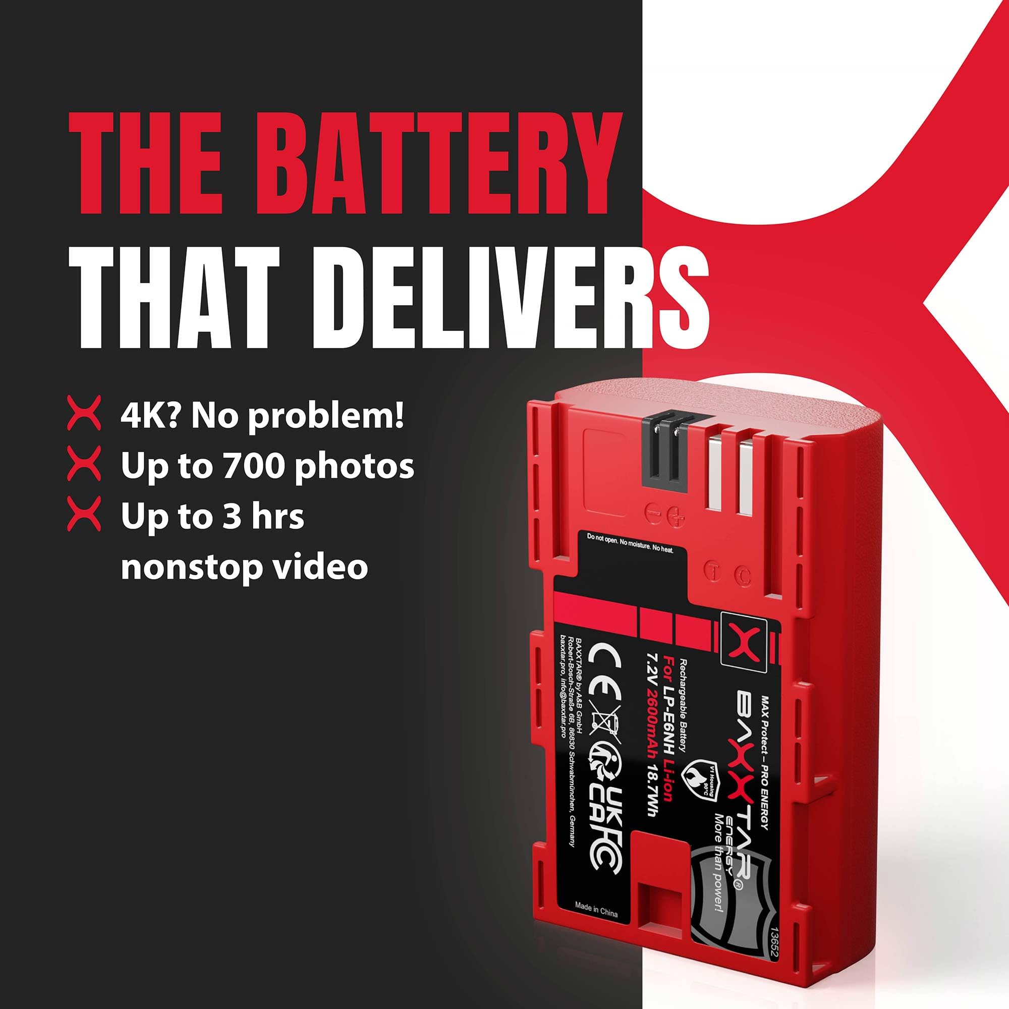 Baxxtar MaxProtect 2X Akumulator do Canon LP-E6NH LP-E6N LP-E6, 2600mAh