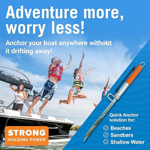 Miniatura 4 de Sand Spike - Poste de anclaje para barcos, motos acuáticas, pontones y kayaks, sistema de poste deslizante grande y pequeño para aguas poco