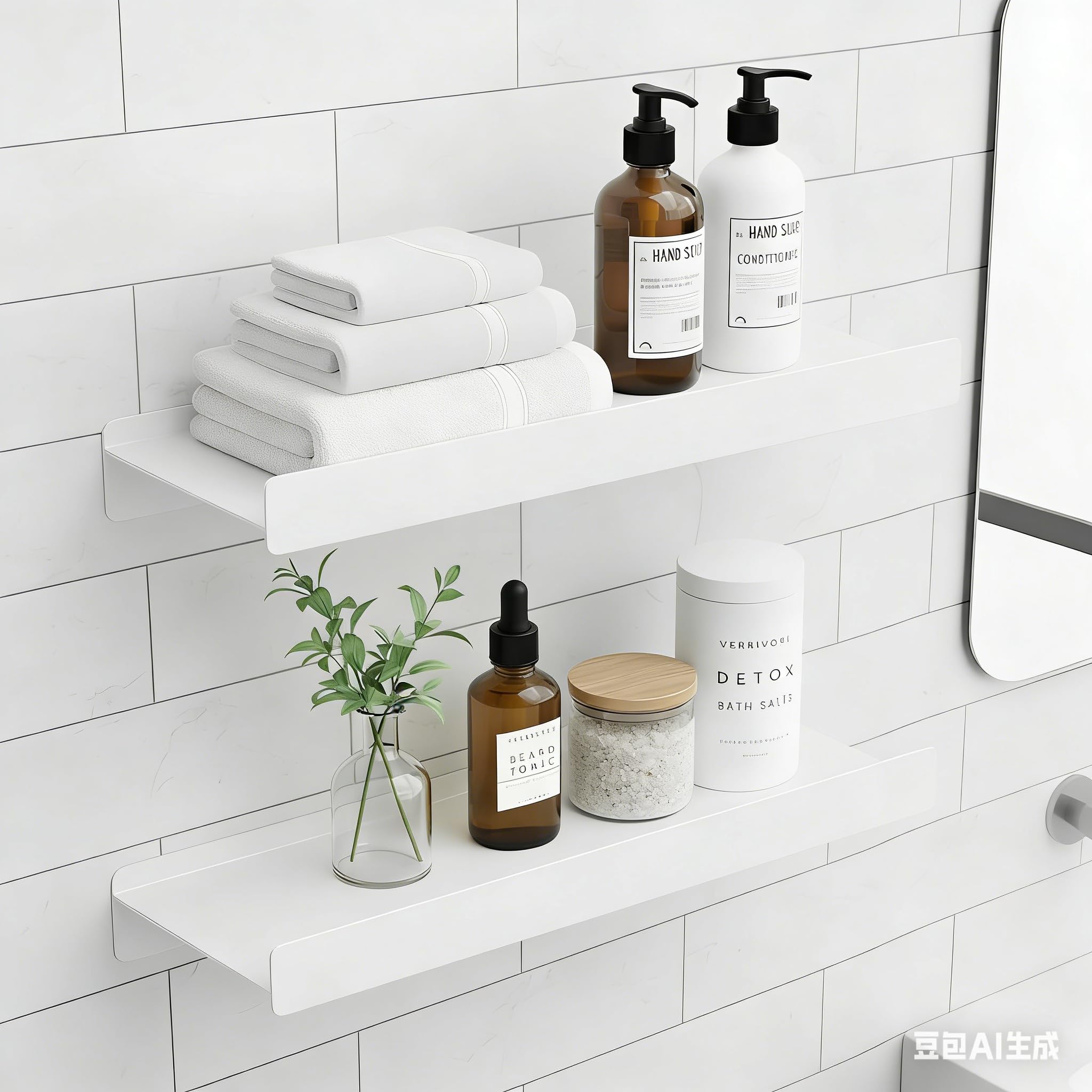 Étagère murale en métal blanc lot de 2 tablettes robustes anti-vibration à rebord