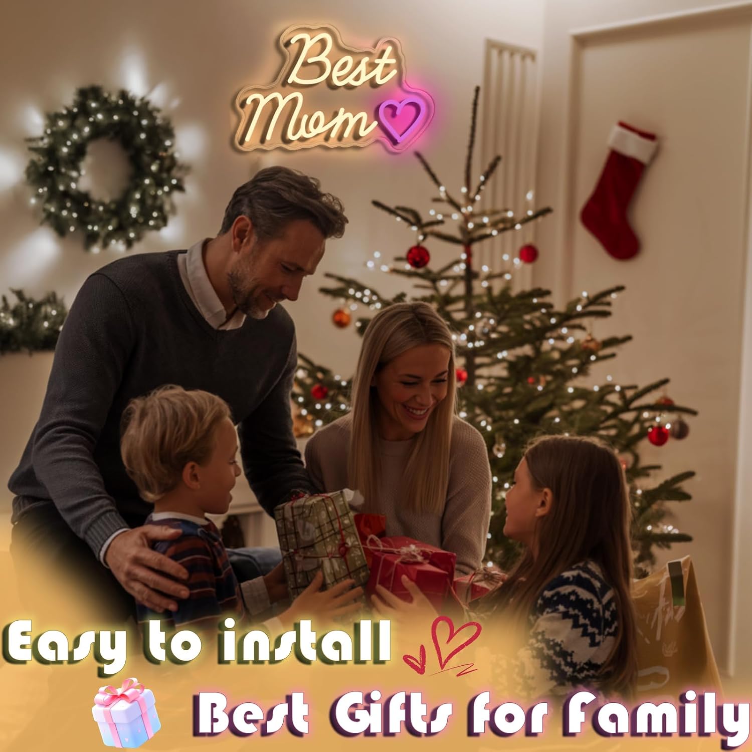 Best Mom, Dad, Son, Daughter, Sister, Husband Neon Light Sign LED Light Sign Suitable for Living Room, Bedroom, Kids Room Wall Decor, Father's Day, Mother's Day, etc. Best Gift for Family