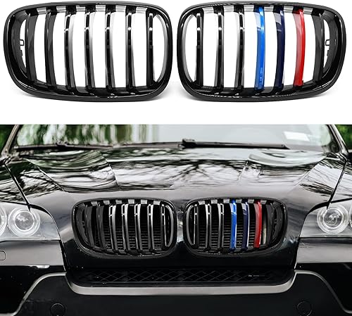 KVR Parrilla Color Negro Brillante Compatible con 2007-2014 X5 E70 X6 E71 Rejilla Delantera ABS (láminas individuales)