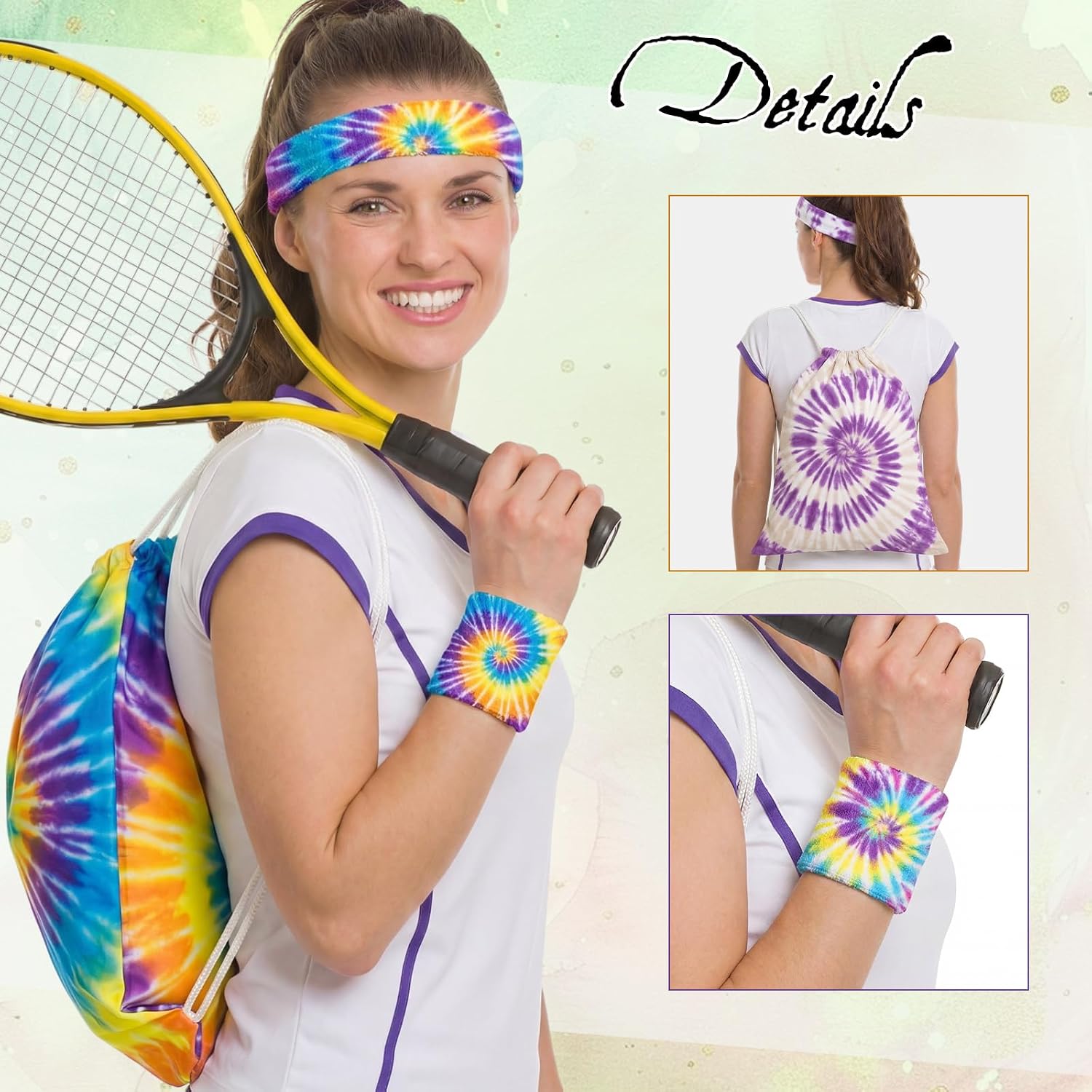 Yinder 36 Pack Tie Dye Kits for Large Groups Include Blank Sublimation Cotton Canvas Drawstring Backpack, White Wristband and Sports Headband Bulk Tie Dye Items for DIY Party Favors